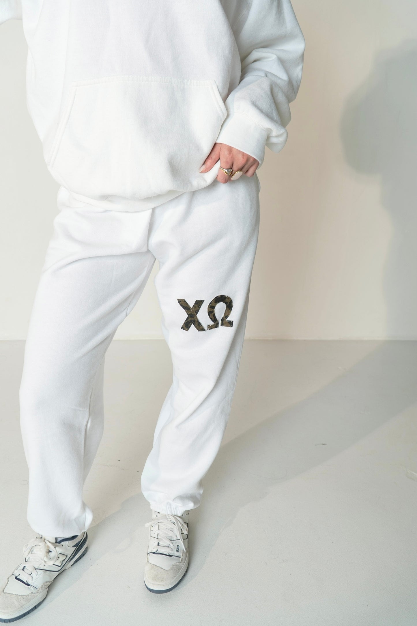 Chi O White Cheetah Sweatpants (cuffed)