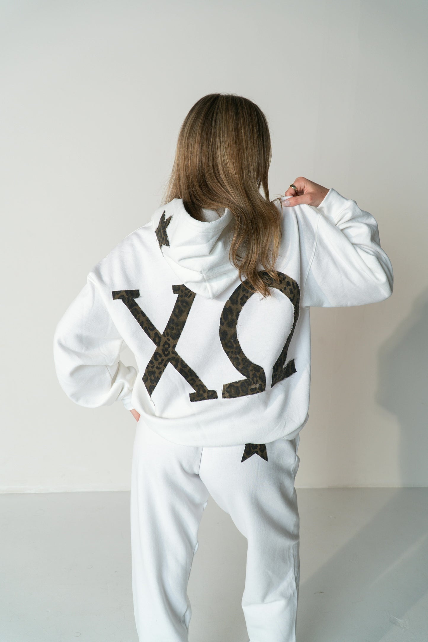 Chi O White Cheetah Sweatpants (cuffed)