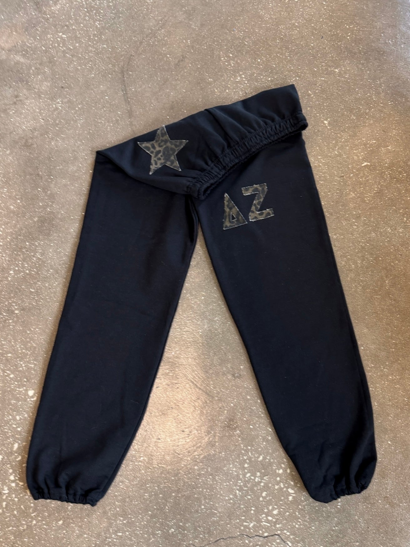 Delta Zeta Cheetah on Black Sweatpants