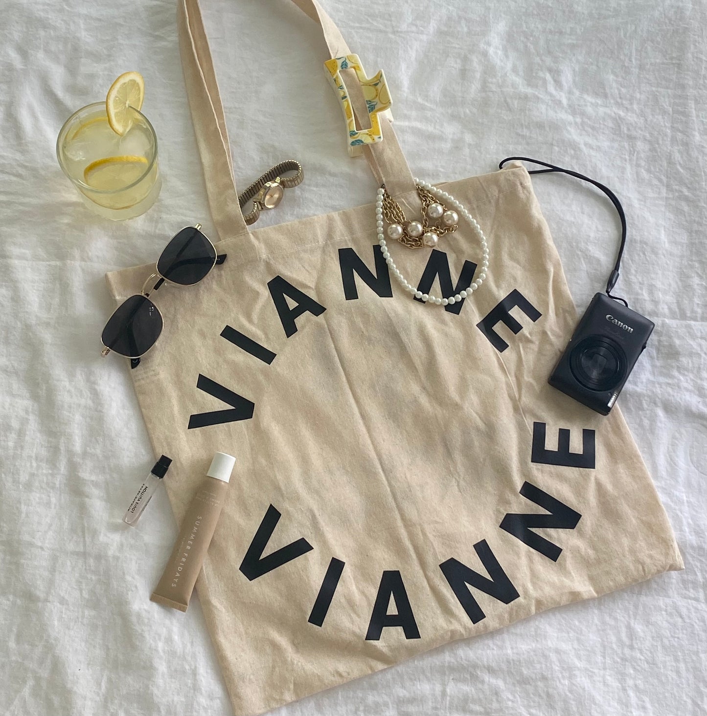 beige tote bag