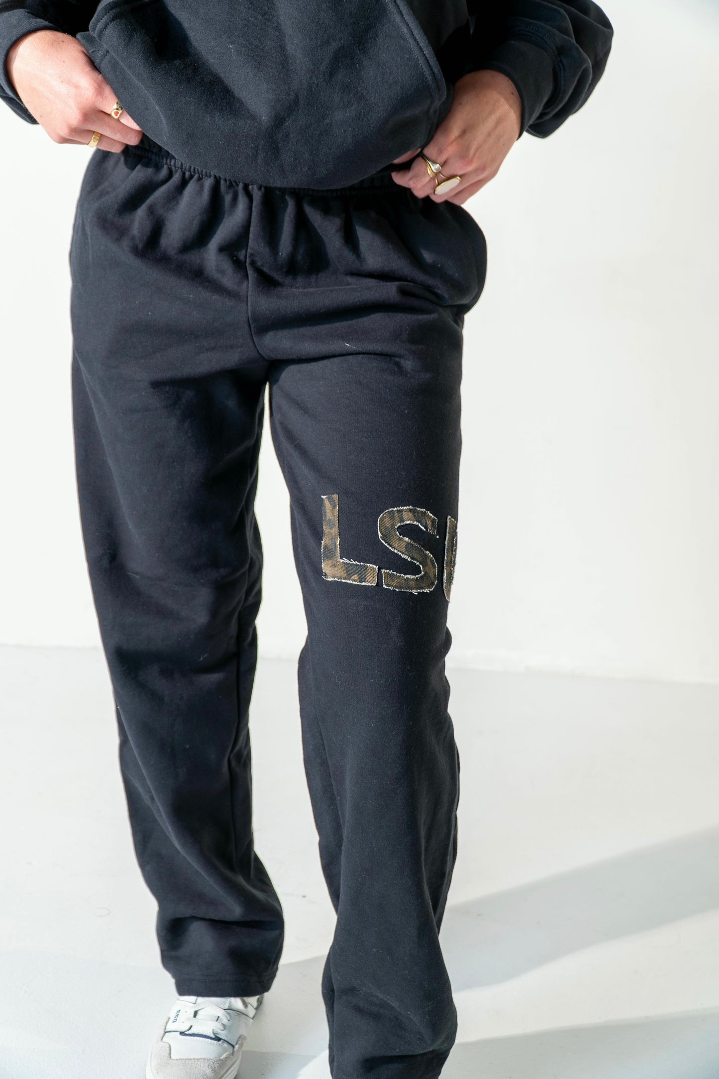 LSU Cheetah on Black Sweatpants