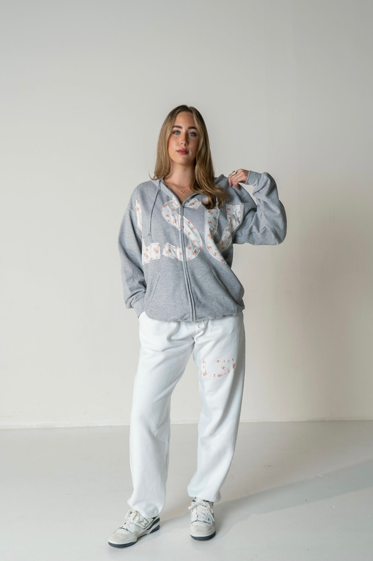 LSU Pink Floral on White Sweatpants