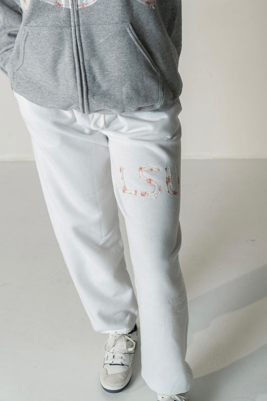 LSU Pink Floral on White Sweatpants