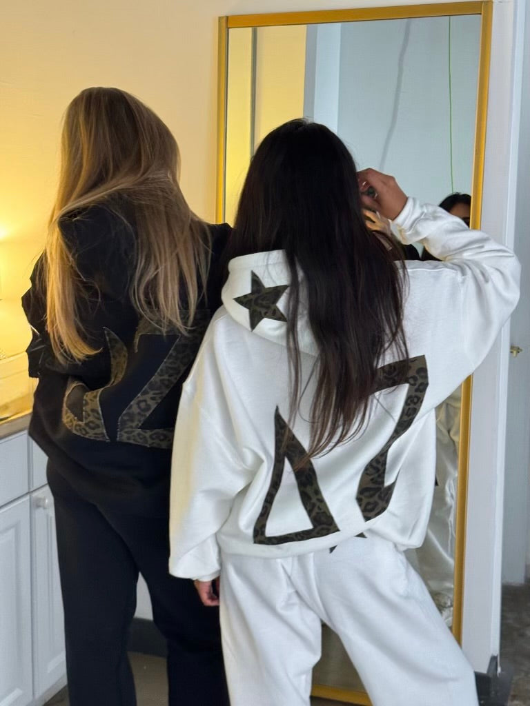 Delta Zeta Cheetah on White Hoodie