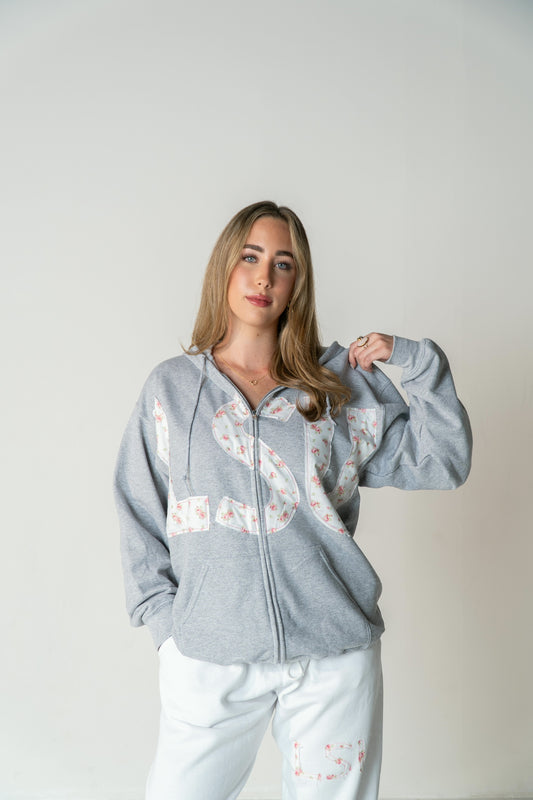 LSU Pink Floral on Grey Zipup