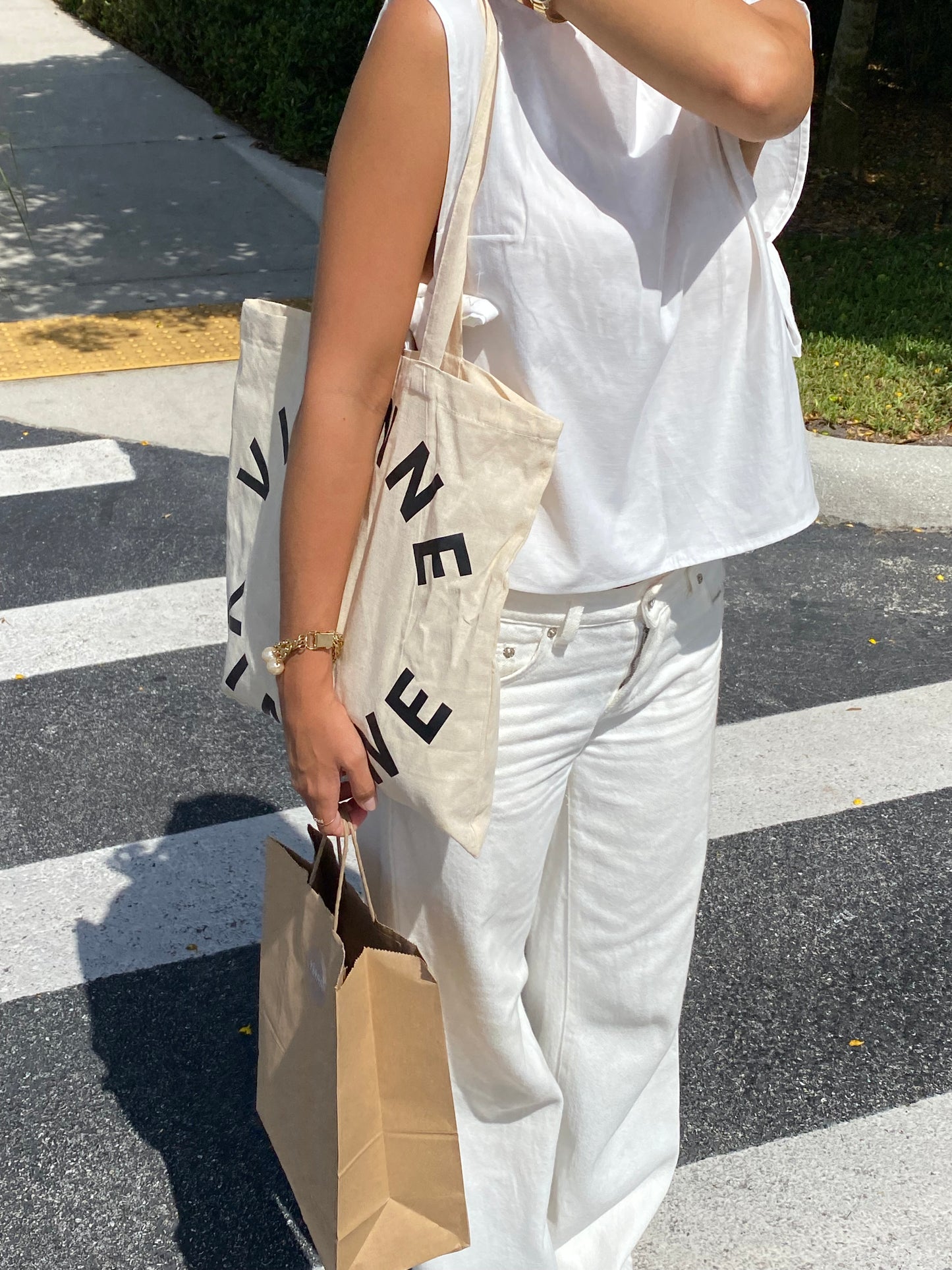 beige tote bag