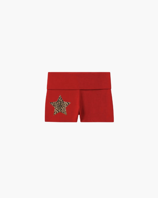 Red Cheetah Star Foldover Shorts